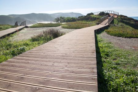 Elevated Walkway on Coastal Path at Amado Beach; Portugal; Europe