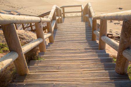 Wooden Staircase to Amado Beach; Algarve; Portugal; Europe
