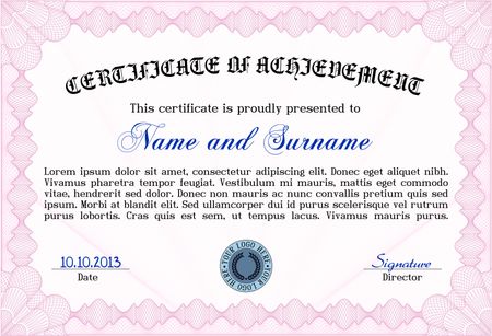 Pink certificate or diploma template, complex design