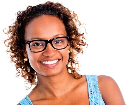 African American woman smiling - isolated over a white background