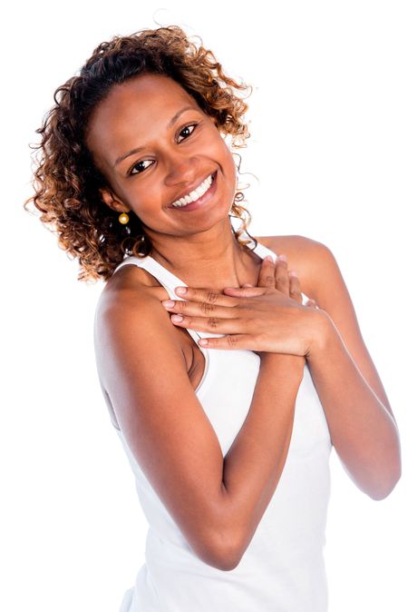 Romantic loving woman - isolated over a white background