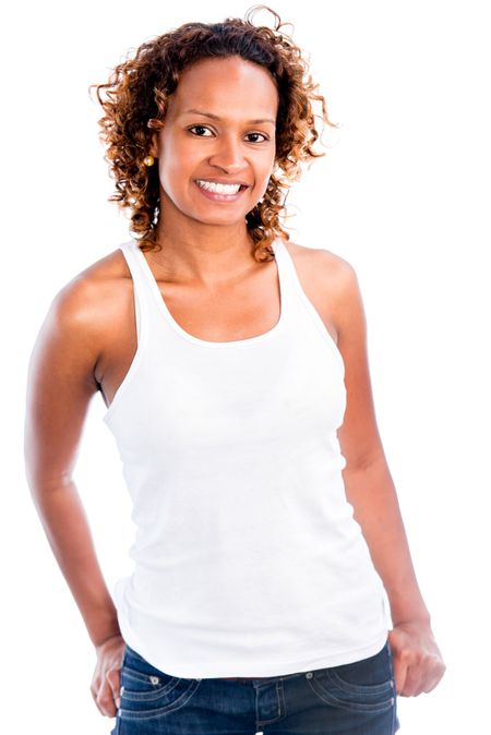 Happy African American woman - isolated over a white background