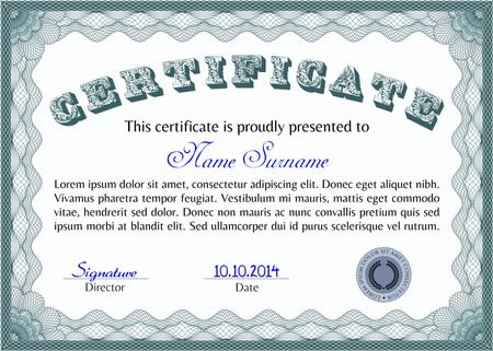 Blue certificate or diploma template. Very complex design.