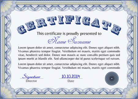 Blue horizontal certificate template.