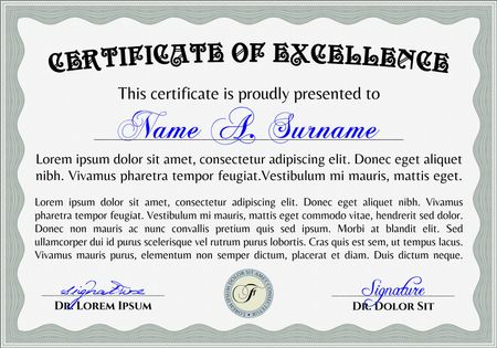 Vector illustration of certificate, diploma or coupon. Very complex design.