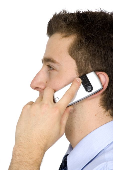 business man on the phone over a white background