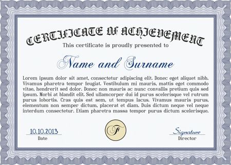 Blue certificate, diploma or coupon template.