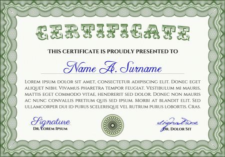 Green isolated frame for certificate, diploma or coupon. Very complex design.