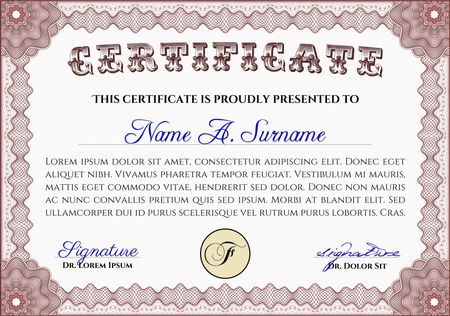 Red isolated frame for certificate, diploma or coupon. Very complex design.