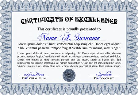 Blue isolated frame for certificate, diploma or coupon. Very complex design.