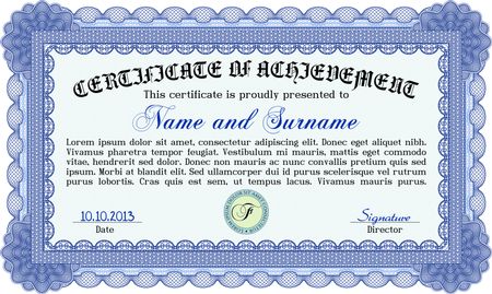Blue certificate, diploma or coupon template