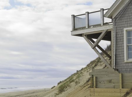 Corner of beach house built on dune in Cape Cod
