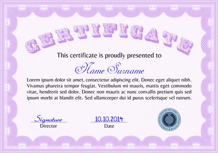 Pink certificate, diploma or coupon template. Complex design
