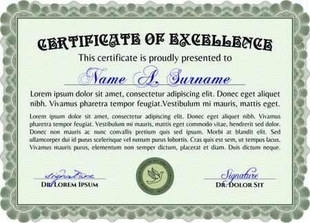 Green certificate, diploma or coupon template, very complex design