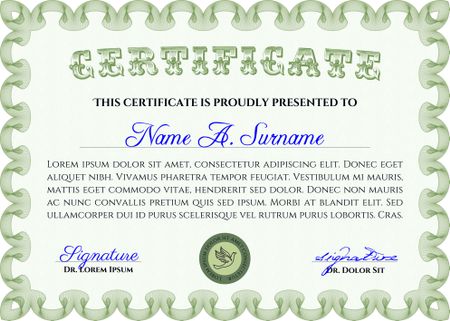 Green certificate, diploma or coupon template, very complex border design
