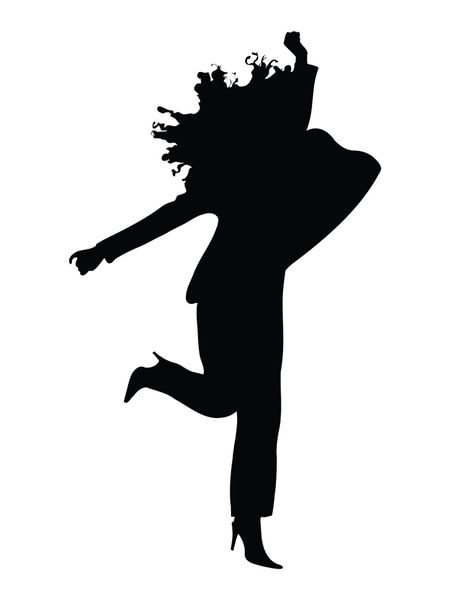 casual woman jumping of joy illustration - silhouette isolated over a white background