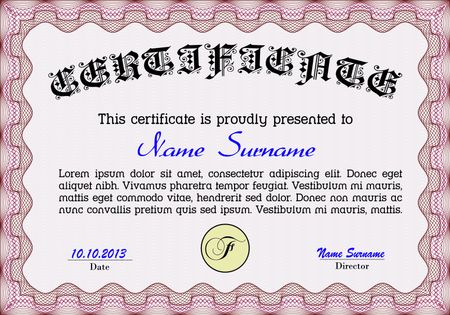Red certificate, diploma or coupon template