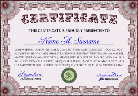 Red certificate, diploma or coupon template