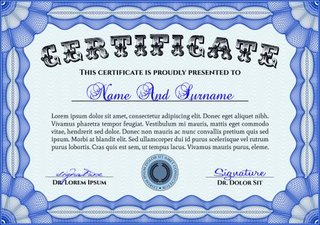 Blue horizontal certificate template