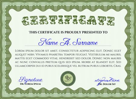 Green certificate or diploma template