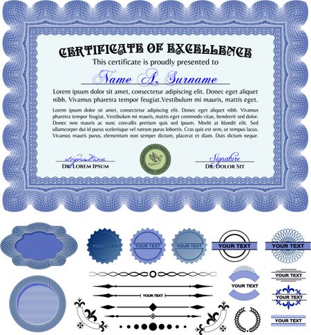 Blue horizontal certificate template with additional design elements  