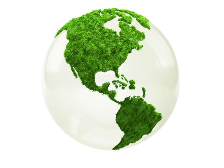 3D world map in grass - isolated over a white background