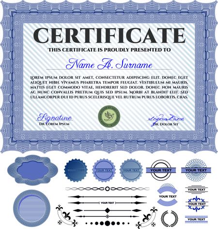 Blue horizontal certificate template with additional design elements