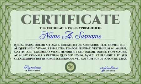 Green certificate or coupon template with detailed border