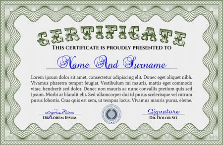 Green certificate template with detailed border