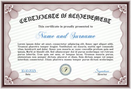 Red certificate or diploma template. Detailed border