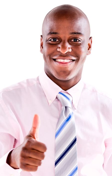 Business man with thumbs up - isolated over white background