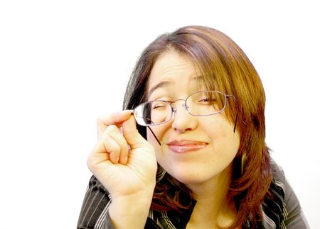 Woman looking through glasses