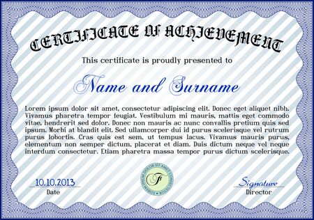 Blue certificate or diploma template