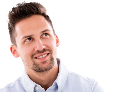 Portrait of a thoughtful man - isolated over white background