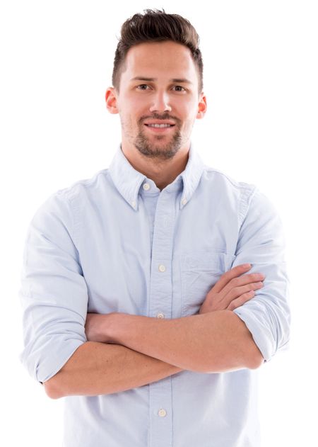 Casual man with arms crossed - isolated over a white background