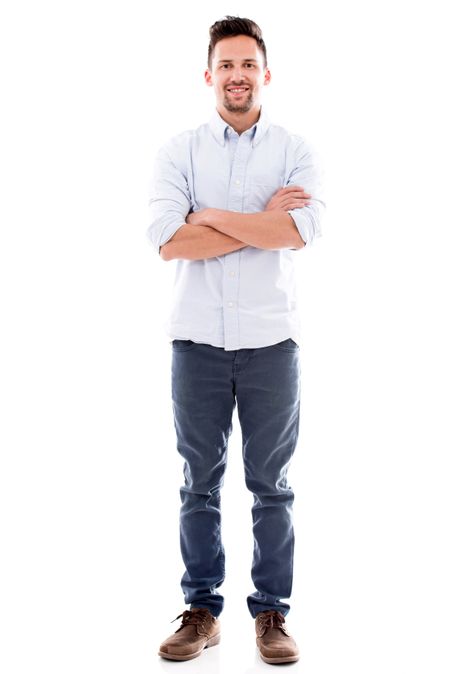 Casual man smiling - isolated over a white background