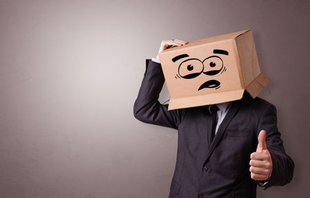 Man with cardboard box head