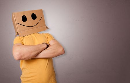 Man with cardboard box head