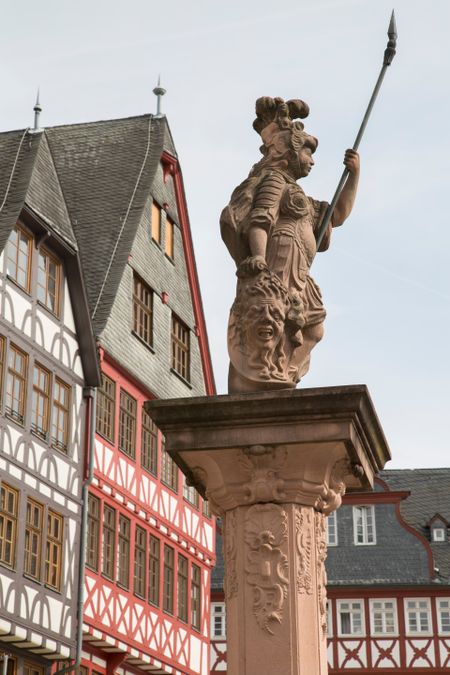 Minervabrunnen - Minerva Statue, Romerberg Square, Frankfurt; Germany