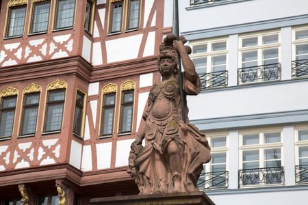 Minervabrunnen - Minerva Statue, Romerberg Square, Frankfurt; Germany