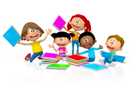 3D school kids looking very happy  - isolated over white background