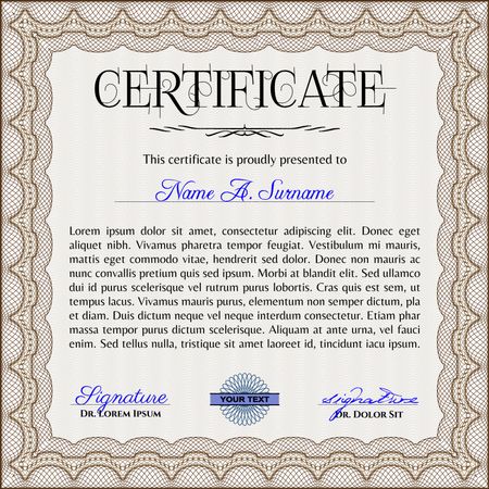 Certificate template with sample text