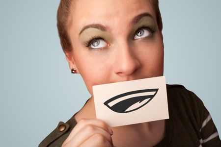 pretty-young-girl-holding-white-card-149306045 Pretty young girl holding white card with smile drawing on gradient background