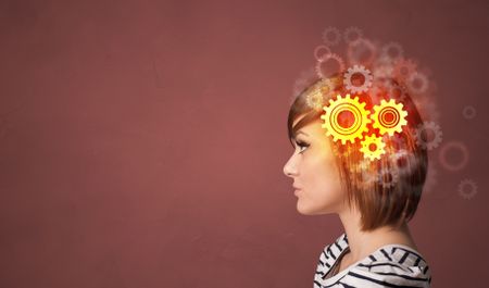 Portrait with gears and brainstorming concept