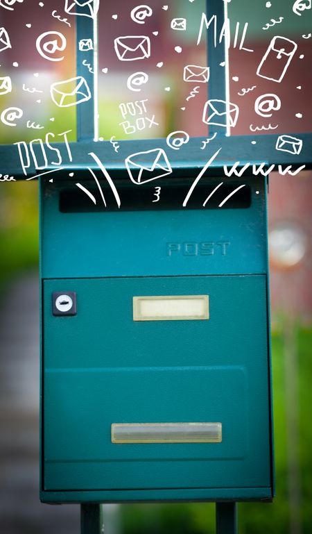 Postbox with white hand drawn mail icons