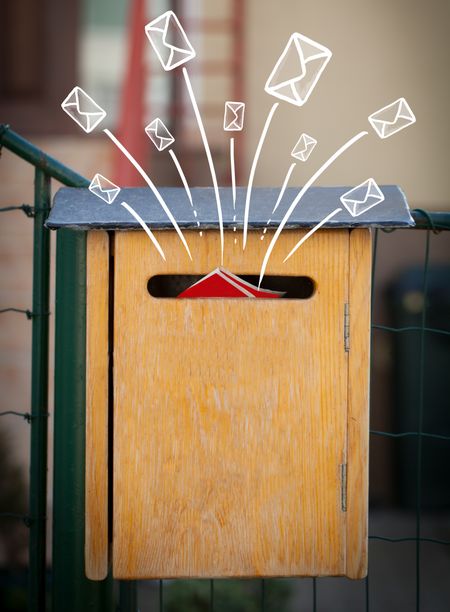 Hand drawn letters and envelopes comming out of a mailbox