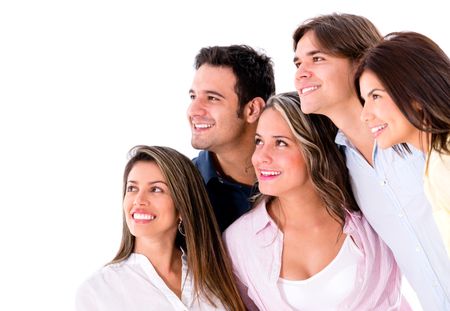 Group of people looking something - isolated over a white background