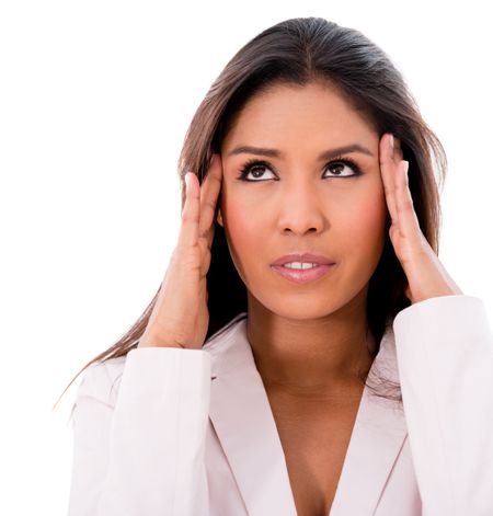 business-woman-having-headache-isolated-white-151699724 Business woman having a headache - isolated over white background