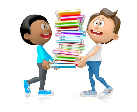 3D students with notebooks - isolated over white background 
