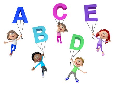 3D kids with letters of the alphabet - isolated over white background 